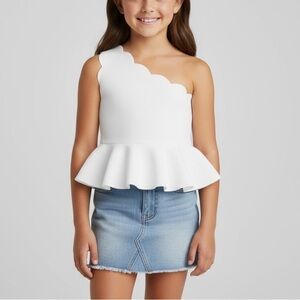 New One Shoulder Scallop Peplum Size L White